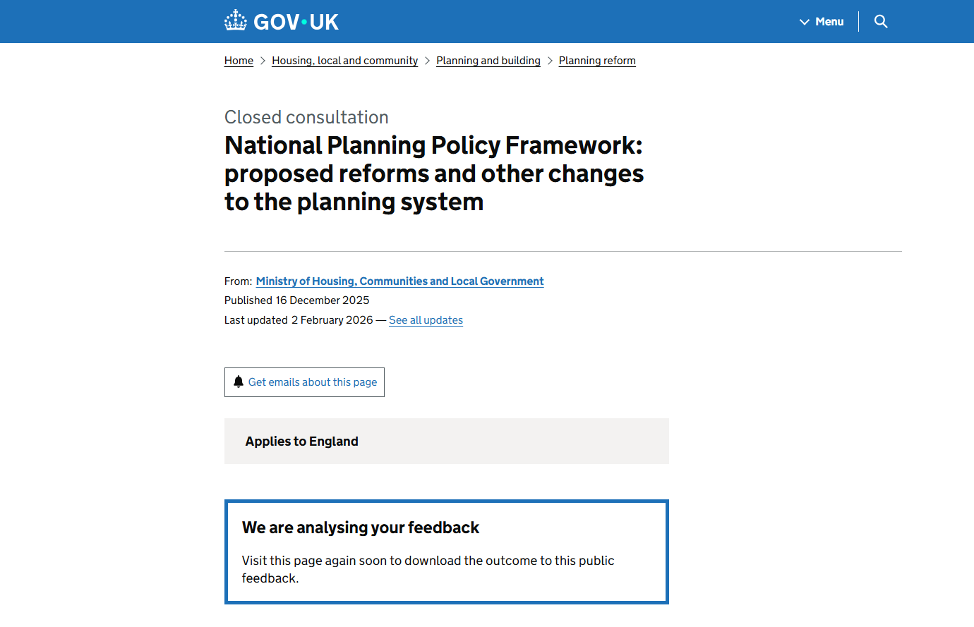 Response submitted to Government consultation